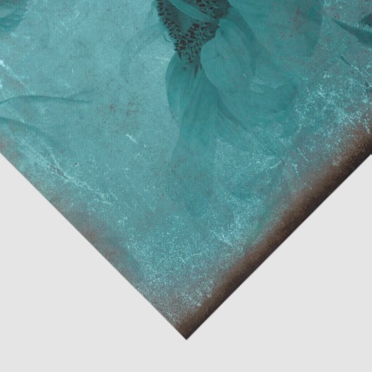 Zonnebloem Blauw Blauwgroen  Antiek Ontschroothoop Tissuepapier (Detail)