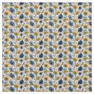 Zonnebloem Blauw Bloem Waterverf patroon Stof