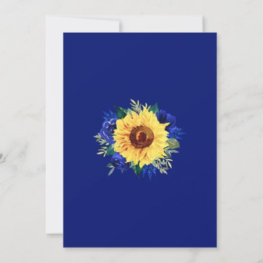 Zonnebloem Blauw Bloemen Border Wedding Kaart (Achterkant)