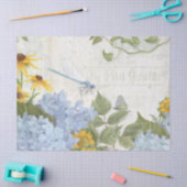 Zonnebloem Blauw Bloemen Dragonfly Script Tissuepapier (Craft)