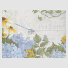 Zonnebloem Blauw Bloemen Dragonfly Script Tissuepapier
