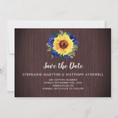Zonnebloem Blauw Bloemen Hout Bruiloft Save The Da Date (Achterkant)