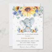 Zonnebloem Blauw Bloemen Olifant Boy Baby shower Kaart (Voorkant)