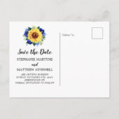 Zonnebloem Blauw Bloemen Rand Hout Save the Date Aankondigingskaart (Achterkant)