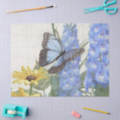 Zonnebloem Blauw Bloemen Vlinder Script Tissuepapier (Craft)