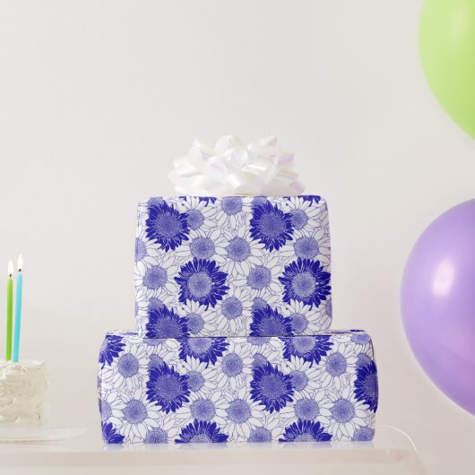 Zonnebloem Blauw Cadeaupapier (Feestgeschenken)