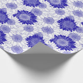 Zonnebloem Blauw Cadeaupapier (Hoek)