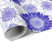 Zonnebloem Blauw Cadeaupapier (Rol Hoek)