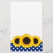 Zonnebloem Blauw en Wit Polka Dots Briefpapier (Voorkant)