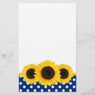 Zonnebloem Blauw en Wit Polka Dots Briefpapier