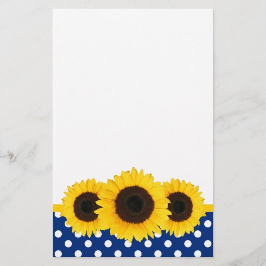 Zonnebloem Blauw en Wit Polka Dots Briefpapier (Voorkant)