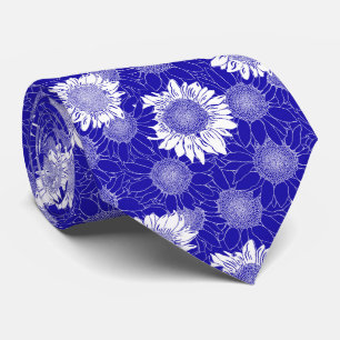 Zonnebloem blauw en wit stropdas