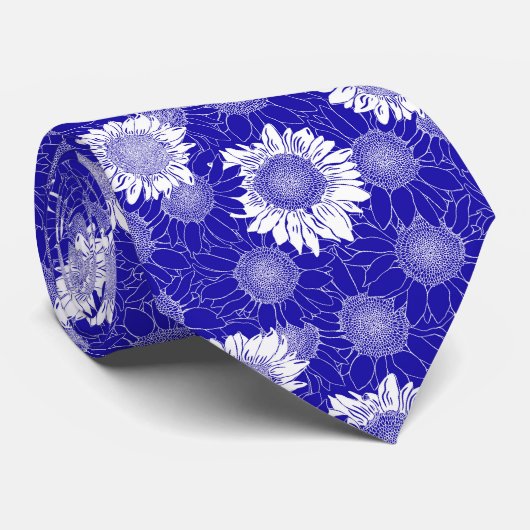Zonnebloem blauw en wit stropdas (Opgerold)