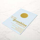 Zonnebloem Blauw Gouden Zon Baby Eerste Verjaardag Folie Uitnodiging (Gedraaid)