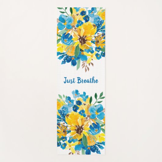 Zonnebloem blauw moderne bloemen waterverf quote yogamat (Voorkant)