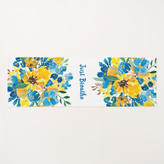 Zonnebloem blauw moderne bloemen waterverf quote yogamat (Voorkant (horizontaal))