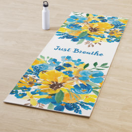 Zonnebloem blauw moderne bloemen waterverf quote yogamat