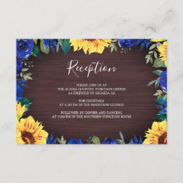 Zonnebloem Blauw Roos Border Wedding Receptie Informatiekaartje