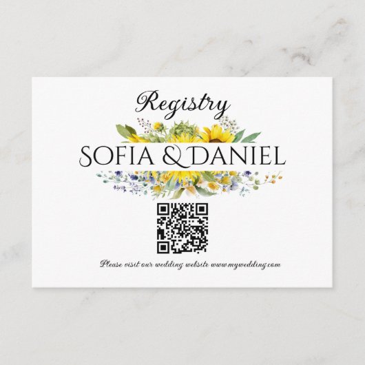 Zonnebloem blauw wilde bloem bruiloft QR Informatiekaartje (Voorkant)