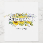 Zonnebloem blauw wilde bloem bruiloft wit wijn etiket (Enkel label)