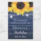 Zonnebloem Blauwe Birthday Party Favor Mini Wijn Etiket (Enkel label)