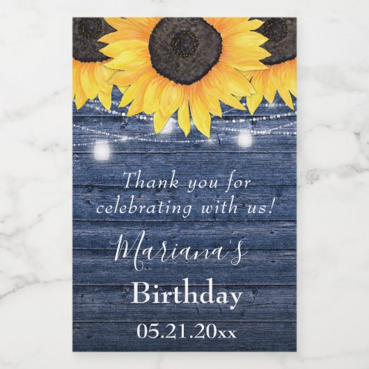 Zonnebloem Blauwe Birthday Party Favor Mini Wijn Etiket (Enkel label)