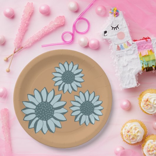 Zonnebloem blauwe bloemen papieren bordje (Feest)