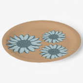 Zonnebloem blauwe bloemen papieren bordje (Gekanteld)