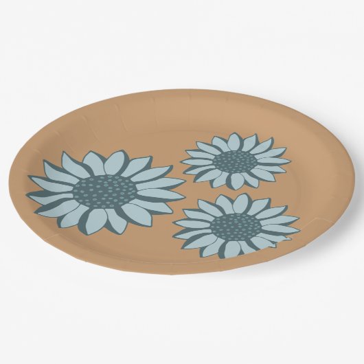 Zonnebloem blauwe bloemen papieren bordje (Gekanteld)