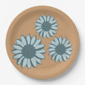 Zonnebloem blauwe bloemen papieren bordje (Voorkant)