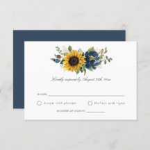 Zonnebloem Blauwe Bloemen Rustic Wedding RSVP
