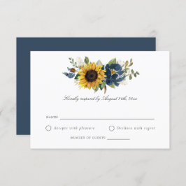 Zonnebloem Blauwe Bloemen Rustic Wedding RSVP Kaart