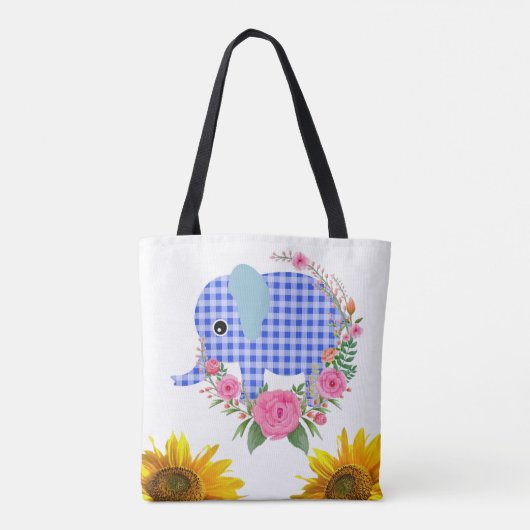 Zonnebloem Blauwe Elephant Canvas tas (Achterkant)