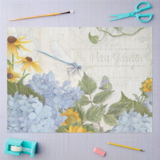  Zonnebloem Blauwe Floral Dragonfly Tis Tissuepapier (Craft)