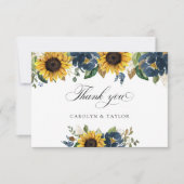 Zonnebloem Blauwe Floral Rustic Wedding Bedankkaart (Voorkant)