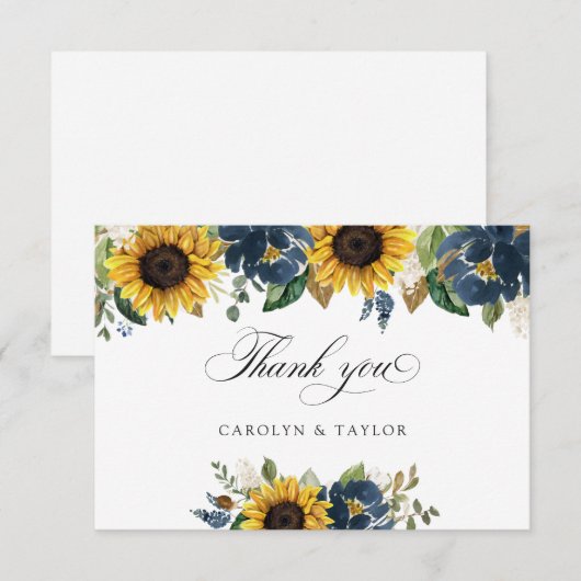 Zonnebloem Blauwe Floral Rustic Wedding Bedankkaart (Voorkant / Achterkant)