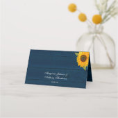 Zonnebloem Blauwe Floral Rustic Wedding Table Plaatskaartje (Achterkant)