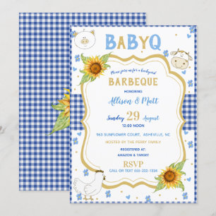 Zonnebloem Blauwe Gingham Baby Q Barbecue Kaart