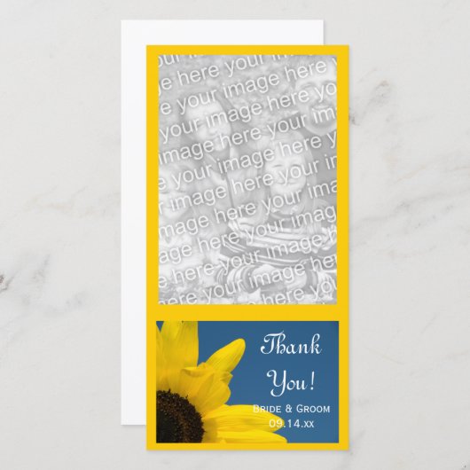 Zonnebloem Blauwe Hemel bruiloft Dank u fotokaart Bedankkaart (Voorkant / Achterkant)