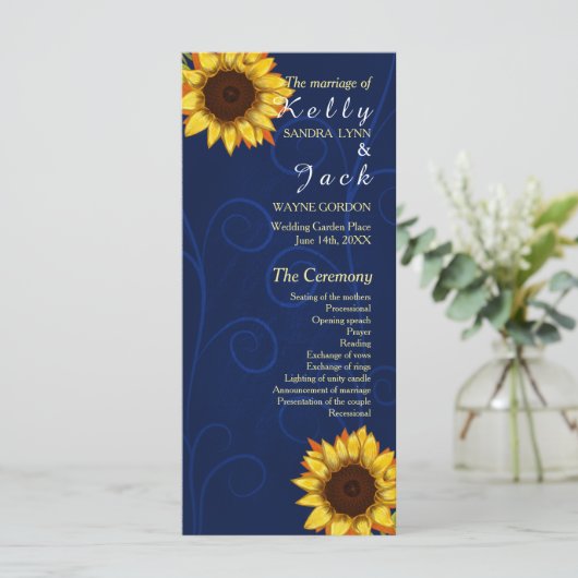 Zonnebloem/Blauwe trouwrek kaart (Staand voorkant)