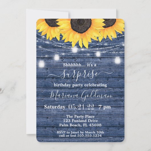 Zonnebloem Blauwe Verrassingsfeest Kaart (Voorkant)
