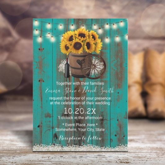 Zonnebloem Blauwgroen Barn Wood Barrel Rustic Wedd Kaart