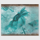 Zonnebloem Blauwgroen Blauw  Antiek Textuur Cadeaupapier (Vlak)