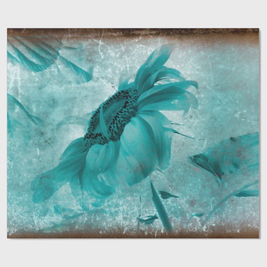 Zonnebloem Blauwgroen Blauw  Antiek Textuur Cadeaupapier (Vlak)