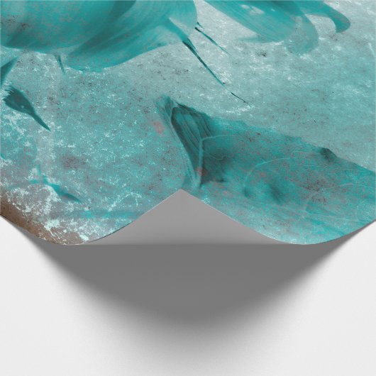 Zonnebloem Blauwgroen Blauw  Antiek Textuur Cadeaupapier (Hoek)