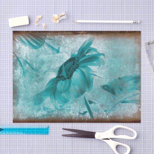 Zonnebloem Blauwgroen Blauw  Antiek textuur Tissuepapier (Craft)
