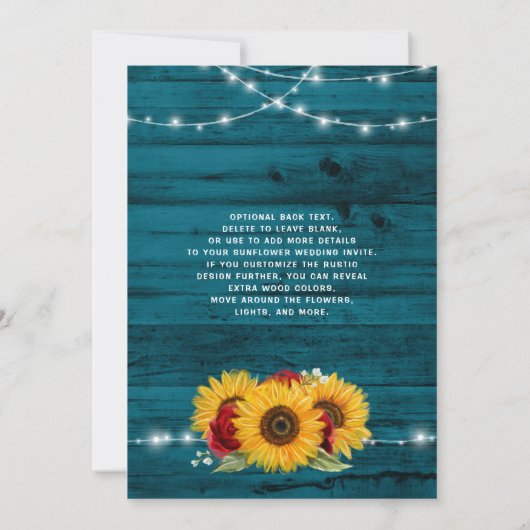 Zonnebloem Blauwgroen Bourgogne Roos rustieke hout Kaart (Achterkant)