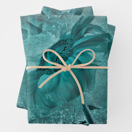 Zonnebloem Blauwgroen bruine  Antiek Grunge Inpakpapier Vel (In situ)