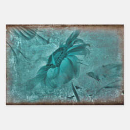 Zonnebloem Blauwgroen bruine  Antiek Grunge Inpakpapier Vel
