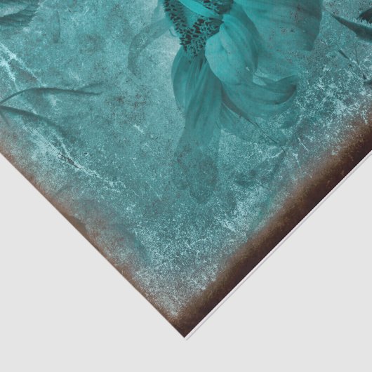 Zonnebloem Blauwgroen bruine Antiek Grunge Tissuepapier (Detail)